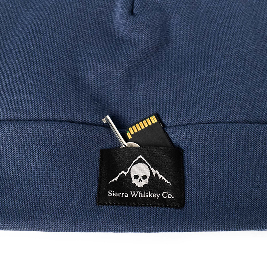 Sierra Whiskey Co E&amp;E Beanie Seal Blue Closeup