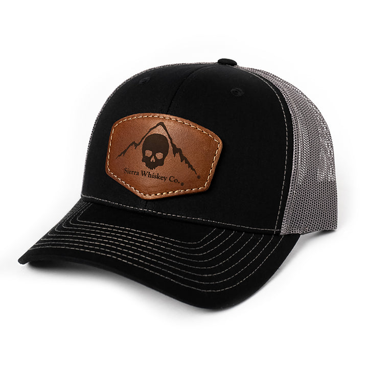 Sierra Whiskey Co Leather Patch Hat Black Charcoal Richardson 112 Badge