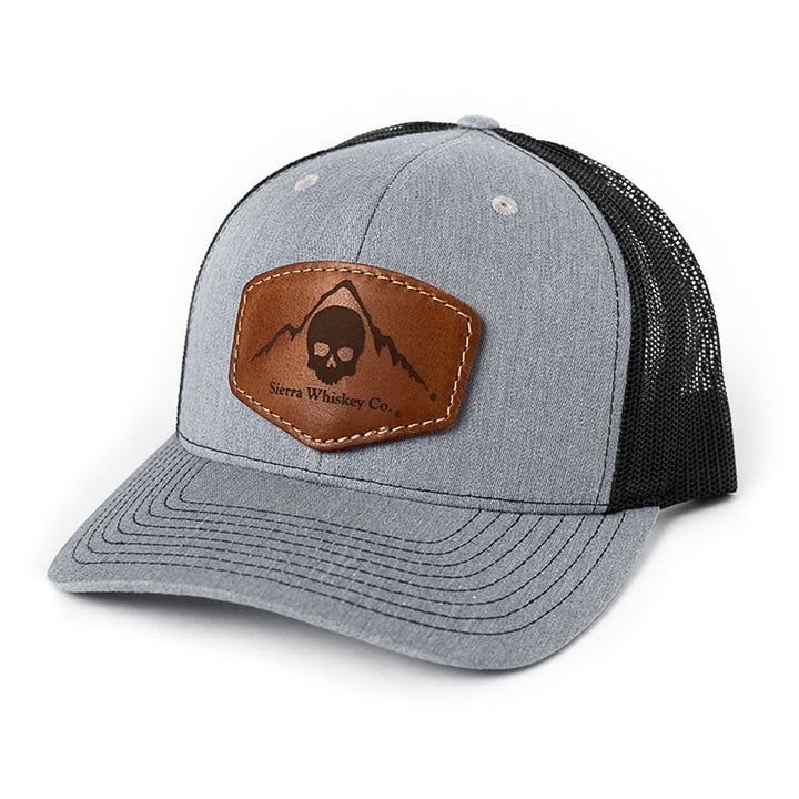 Sierra Whiskey Co Leather Patch Hat Heather Grey Black Richardson 112 Badge
