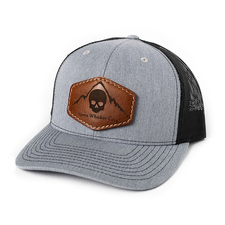 Sierra Whiskey Co Leather Patch Hat Heather Grey Black Richardson 112 Hex