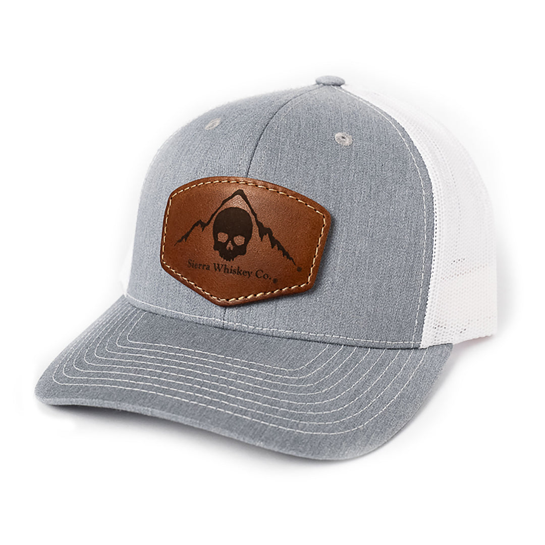 Sierra Whiskey Co Leather Patch Hat Heather Grey White Richardson 112 Badge
