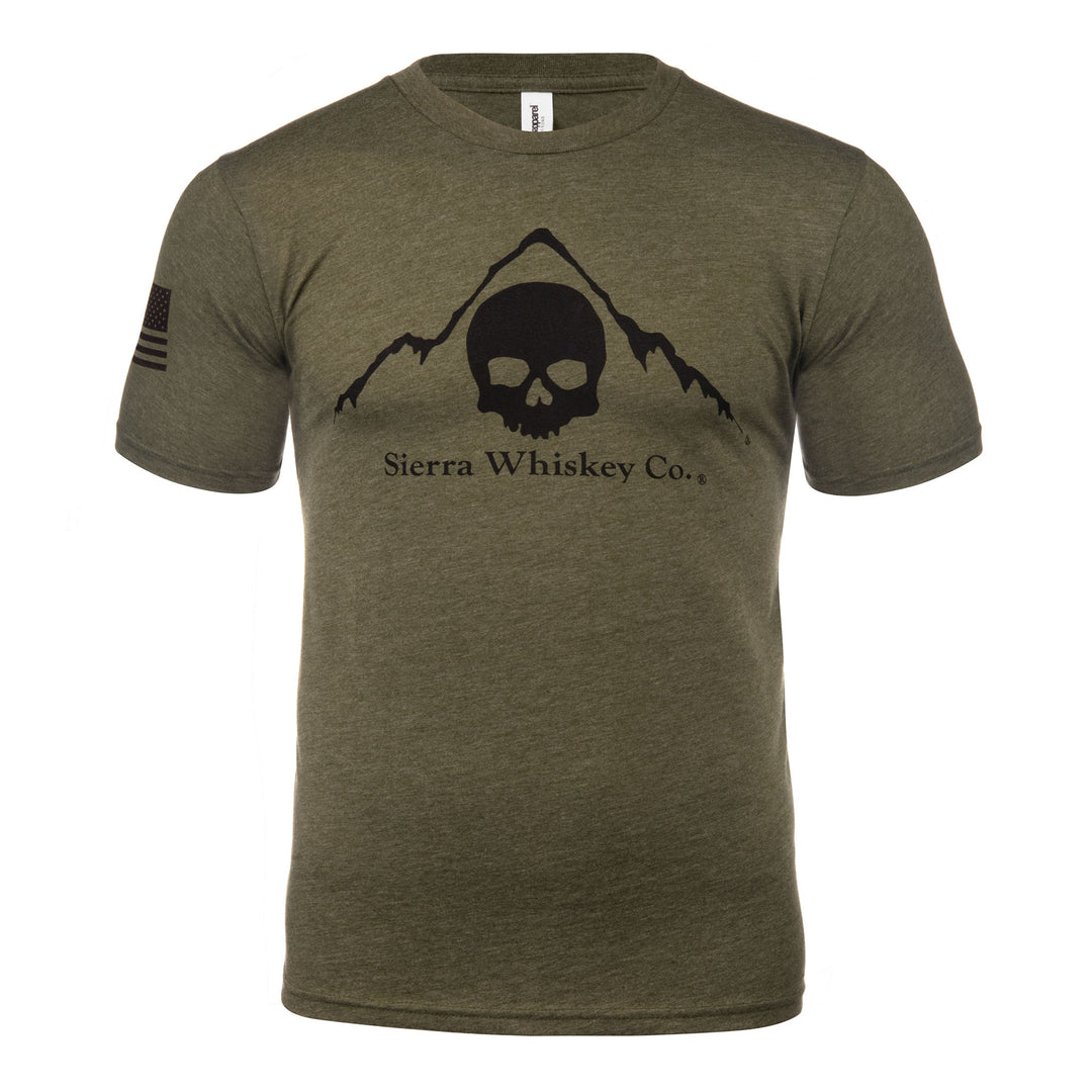 Sierra Whiskey Co Logo Tshirt Heather Army Mens Tshirt Front